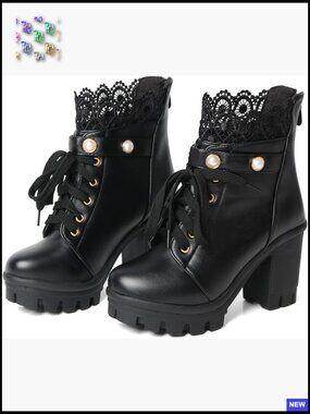 Platform Ankle Booties Chunky Heel Lace Up Goth Alt Punk Boots Side Zipper